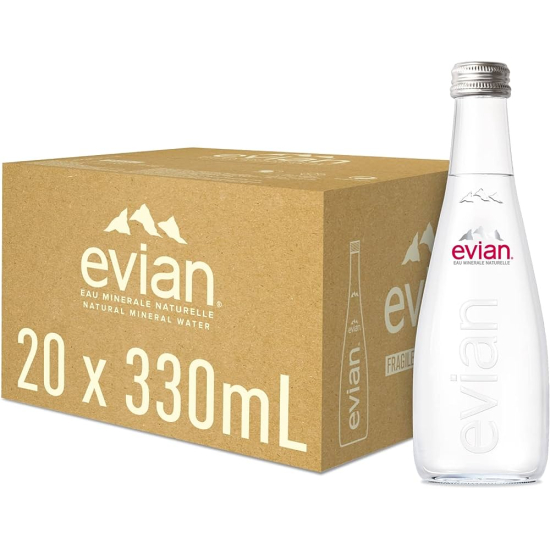 evian Natural Mineral Water 330ml Glass, Case of 20