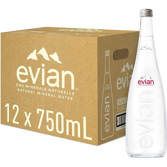 evian Natural Mineral Water 750ml Glass, Case of 12