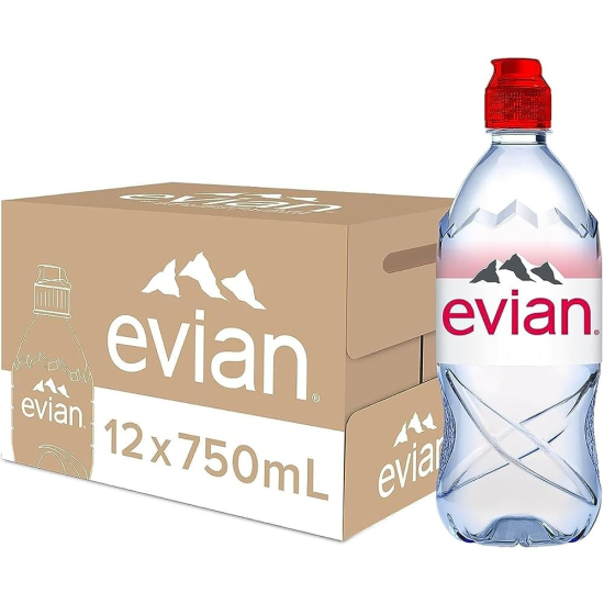 evian Natural Mineral Water 750ml Sportcap, Case of 12