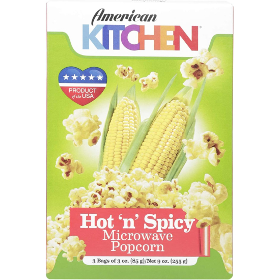 American Kitchen Hot & Spicy Microwave Popcorn 12X3X3 OZ