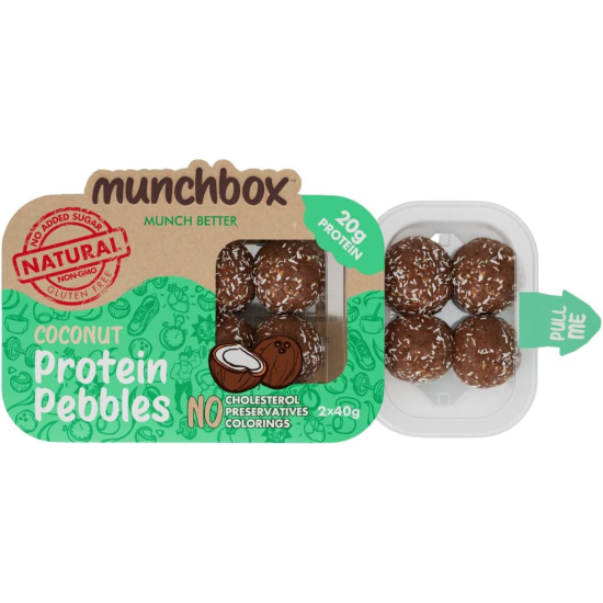 Munchbox Protein Pebbles Coconut 80g, Pack Of 10