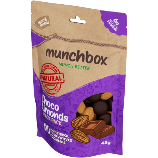 Munchbox Dark Chocolate Almonds Snack 45g, Pack Of 10