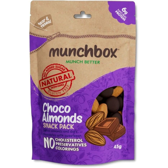 Munchbox Dark Chocolate Almonds Snack 45g, Pack Of 10