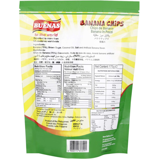 Buenas Banana Long Cut Chip 175g, Pack Of 20