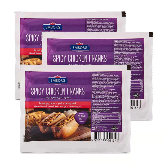 Emborg Chicken Frank Hot & Spicy 340g, Pack Of 32