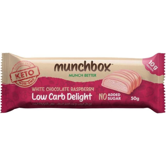 Munchbox Low Carb Delight White Chocolate Raspberry 50g, Pack Of 25