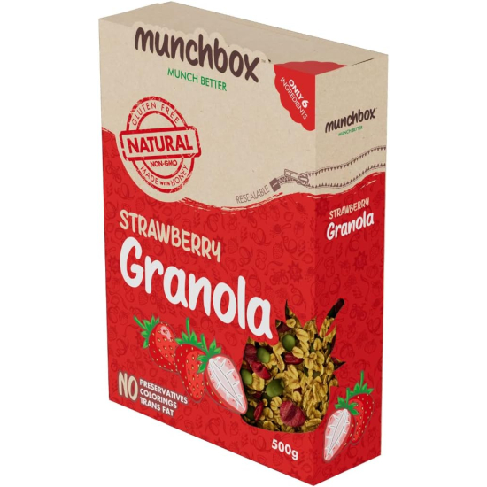 Munchbox Berry Granola Strawberry 500g, Pack Of 18