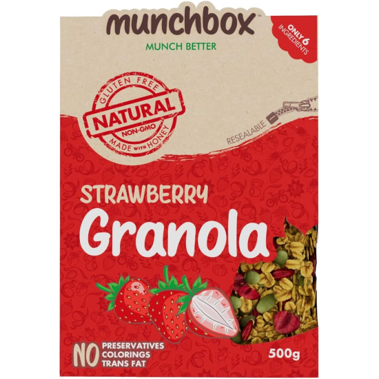 Munchbox Berry Granola Strawberry 500g, Pack Of 18