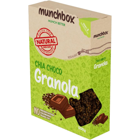 Munchbox Choco Chia Granola 500g, Pack Of 18