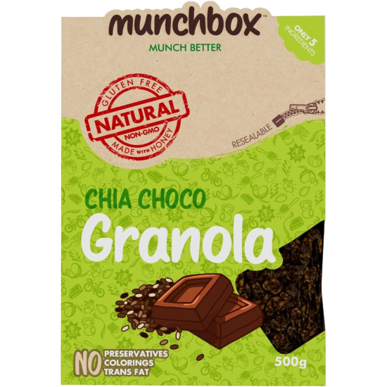 Munchbox Choco Chia Granola 500g, Pack Of 18