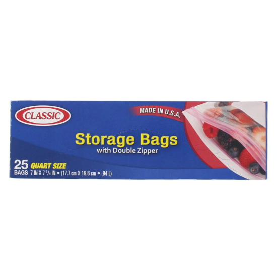 Classic Snap Food Storage Bags 1Quart 25 Pieces, Pack Of 24 