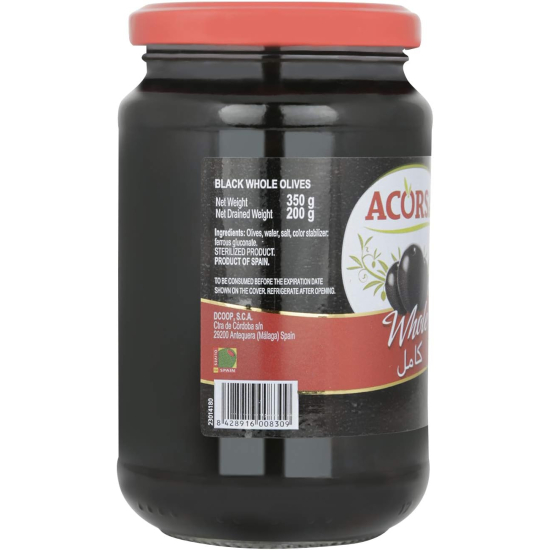 Acorsa Olives Black Plain Jar 12x200g, Pack Of 4