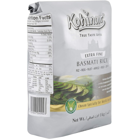 Kohinoor Extra Fine Basmati Rice Silver 1kg, Pack Of 20