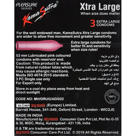 Kama Sutra Condom Xtra Large 3 Pieces, Pack Of 24