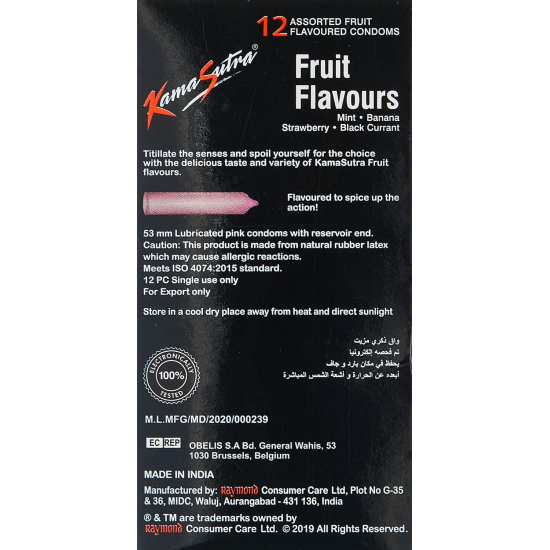  Kamasutra Condoms Fruit Flavours 12 Pieces, Pack Of 12