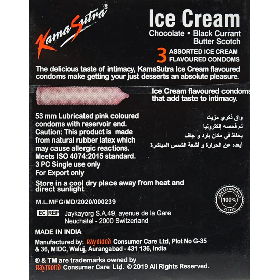 Kama Sutra Condom Ice Cream 3 Pieces, Pack Of 24