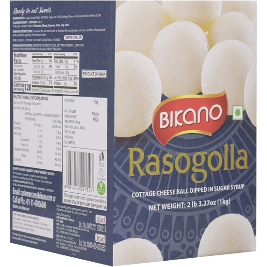 Bikano Sweet Tin Sponge Rasogolla  12x1kg, Pack Of 3