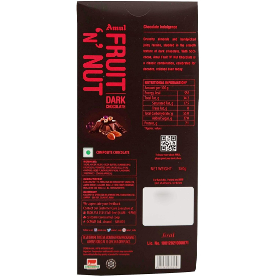 Amul Fruit & Nut Chocolate 150g, Pack Of 10