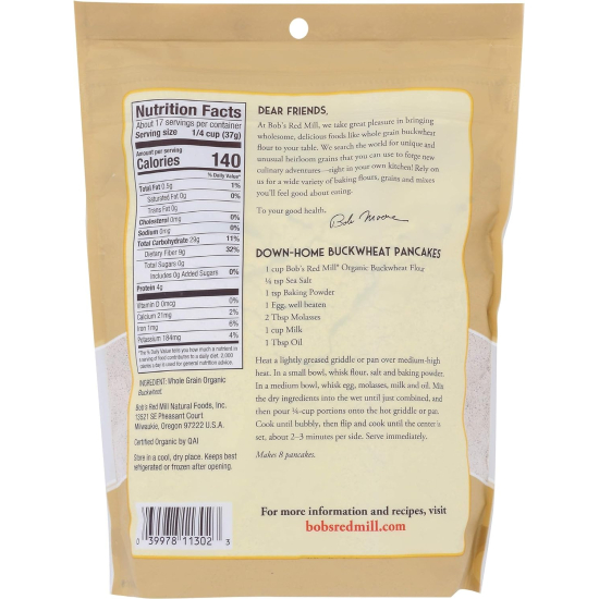 Bob's Red Mill Organic Buckwheat Flour 22 Oz, Pack Of 4