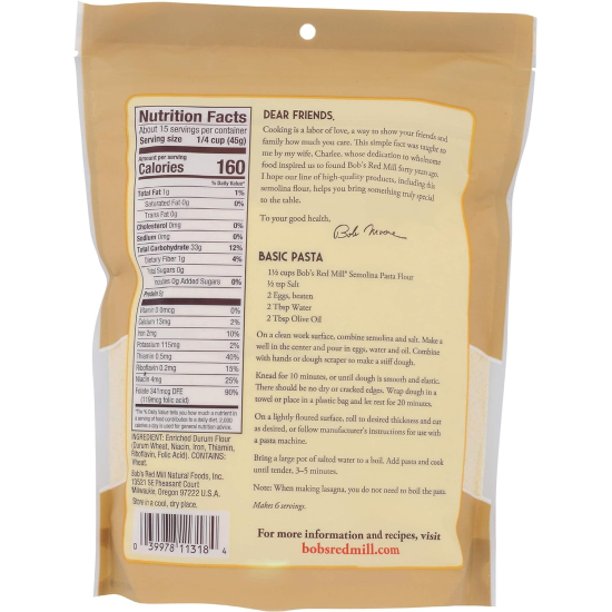 Bob's Red Mill Semolina Pasta Flour 24 Oz, Pack Of 4