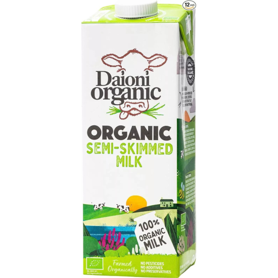 Daioni Organic Semi Skimmed UHT Milk (1 Litre), Pack Of 12