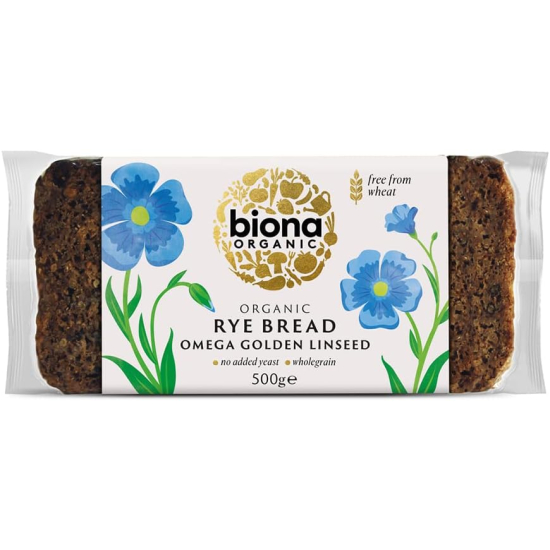 Biona Organic Rye Bread With Omega 3 Golden Linseed 500g, Pack Of 6