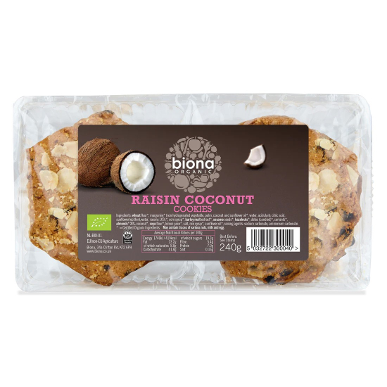 Biona Organic Raisin & Coconut Cookies 240g, Pack Of 6