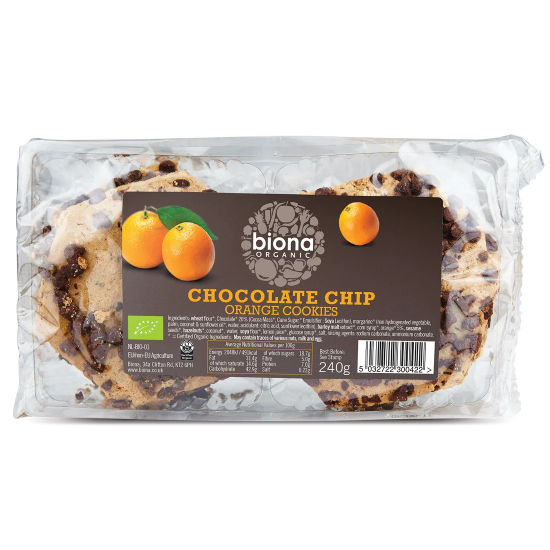 Biona Organic Chocolate Chip & Orange Cookies 240g, Pack Of 6