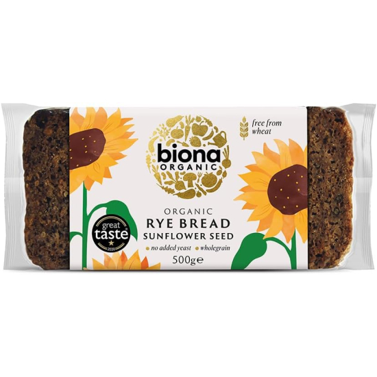 Biona Organic Rye Sunflower Seed Bread 500g, Pack 6