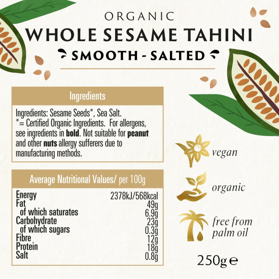 Biona Organic Whole Sesame Tahini Salted 250g, Pack Of 6