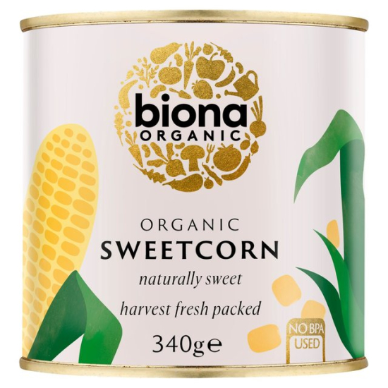 Biona Organic Sweetcorn No Added Sugar 340g, Pack Of 6