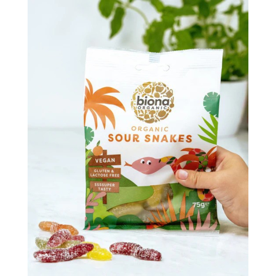 Biona Organic Sour Snakes 75g, Pack Of 10