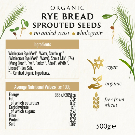 Biona Organic Rye Bread With Sprouted Seeds 500g, Pack Of 6