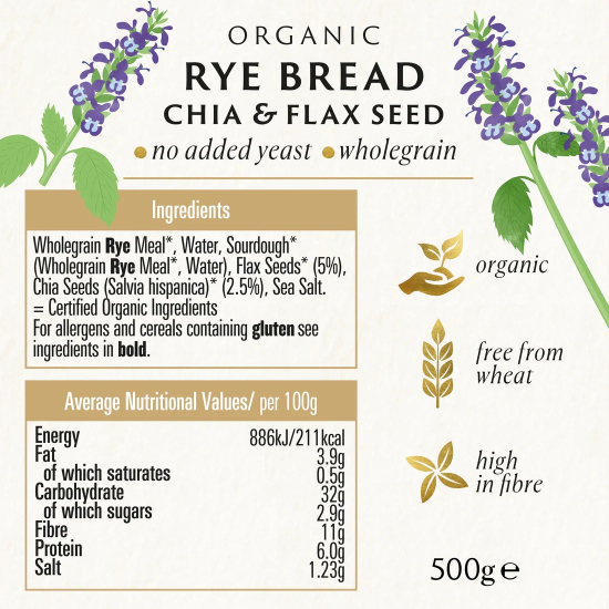 Biona Organic Rye Chia & Flax 500g, Pack Of 6