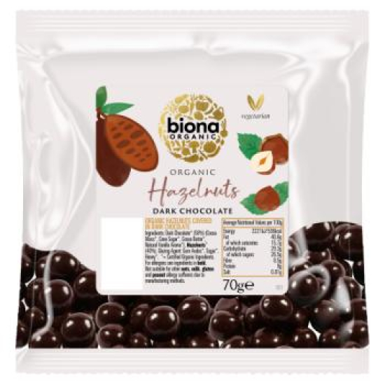 Biona Organic Dark Chocolate Covered Hazelnuts 70g, Pack Of 12