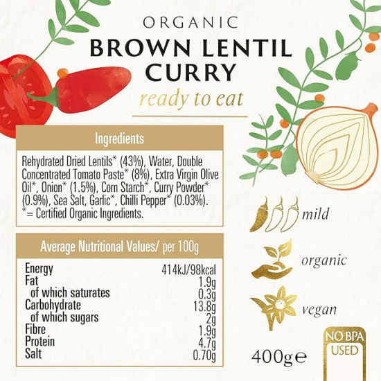 Biona Organic Brown Lentil Curry 400g, Pack Of 6