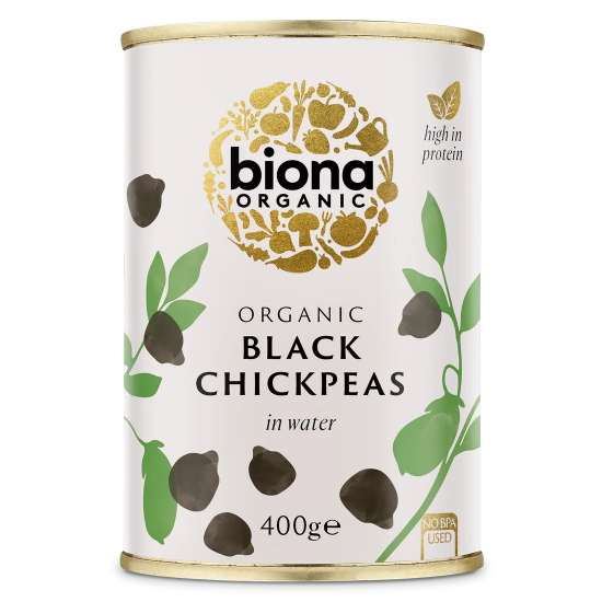 Biona Organic Black Chickpeas In Water 400g, Pack Of 6