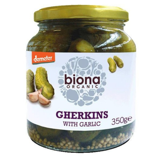 Biona Organic Gherkins With Garlic 350g, Pack Of 6