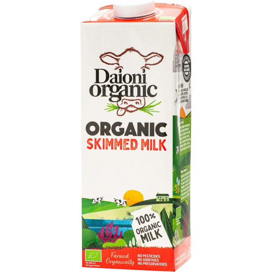 Daioni Organic Skimmed UHT Milk 0.1% fat content (1 Litre), Pack Of 12