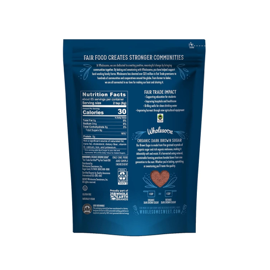 Wholesome Organic Fair Trade Premium Quality Dark Brown Sugar, 680g