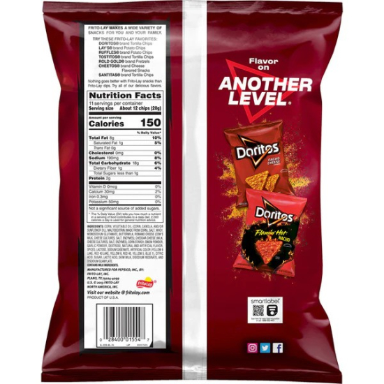 Doritos Spicy Nacho Flavored Tortilla Chips, 11 OZ (312g), Pack Of 6