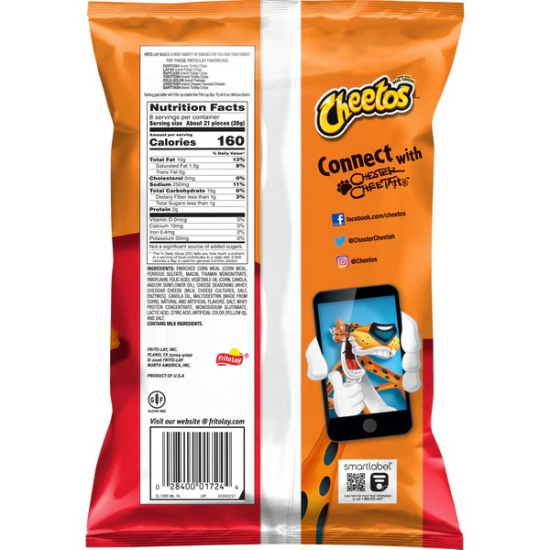 Cheetos Crunchy Cheese Flavored Snacks, Made With Real Cheese, 8 Oz (227g)