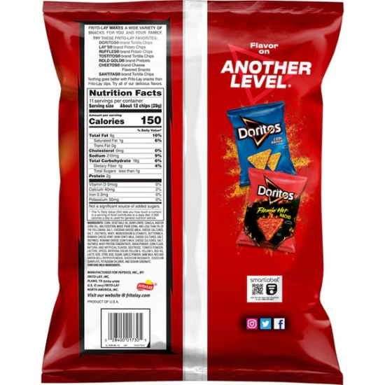 Doritos Nacho Cheese Flavored Tortilla Chips, 11 OZ (312g), Pack Of 6