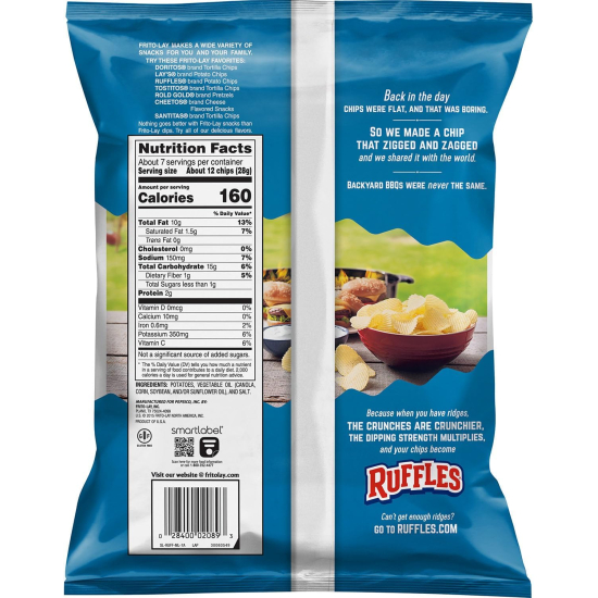 Ruffles Original Potato Chips 6.5 OZ (184g)