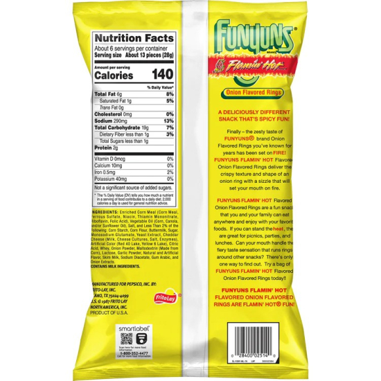 Funyuns Flamin Hot Onion Flavored Rings 5.75 Oz (163g)