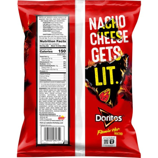 Doritos Flaming Hot Nacho Tortilla Chips, 11 OZ (312g), Pack Of 12