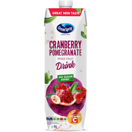 Ocean Spray Cranberry Pomegranate Mixed Fruit Drink No Sugar Added, Contains Vitamin C 1 Litre