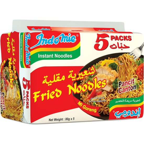 Indomie Instant Fried Noodles With Seasoning Powder and Sauce (Pack of 5 - 80g Each)