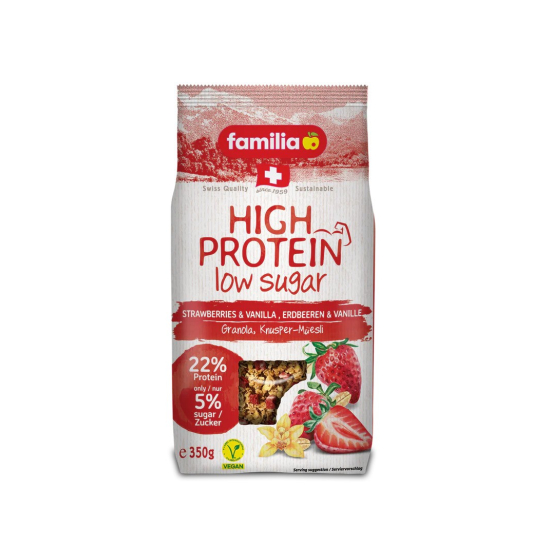 Familia High Protein, Strawberries & Vanilla, Low Sugar, 22% Protein, Vegan 350g Pack Of 6