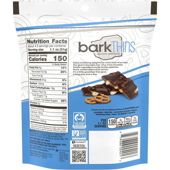 Hershey's Barkthins Snacking Dark Chocolate Pretzel With Sea Salt, 133g